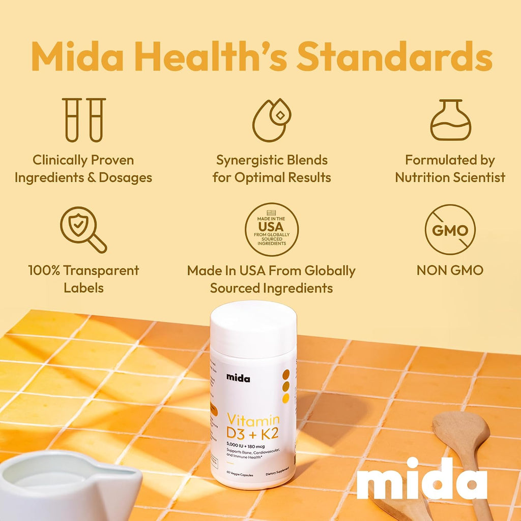 Vitamina D3 K2 5000 UI con MK7 (180 mcg) - Suplemento Natural para Huesos, Corazón e Inmunidad - Cápsulas Veganas - 60 Cápsulas