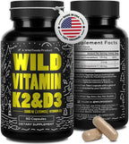 Wild Foods Vitamina D3 + K2 (100 mcg MK-7) con Extracto de Pimienta Negra | 5000 UI | 60 Cápsulas Veganas