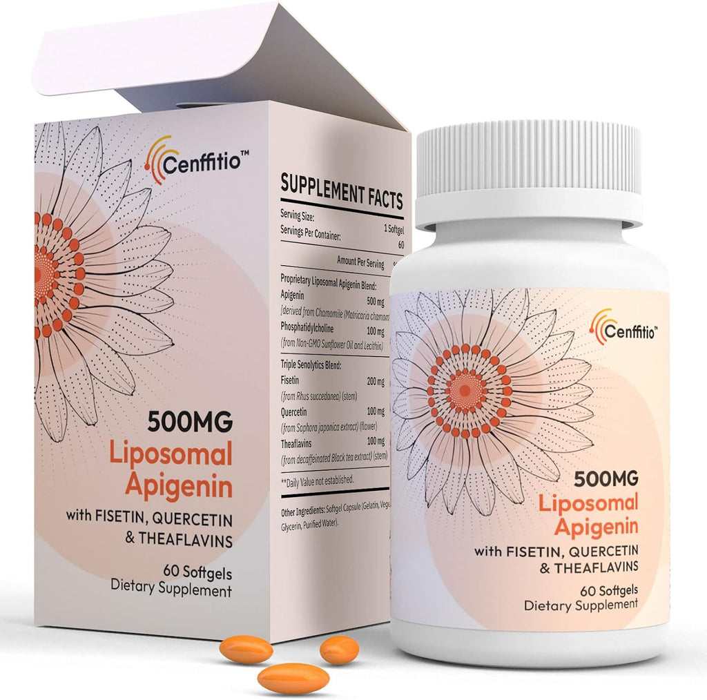 Cenffitio Apigenina Liposomal 500mg en Cápsulas Blandas - con Fisetina, Quercetina y Teanflavinas - 120 Cápsulas (4 Meses)