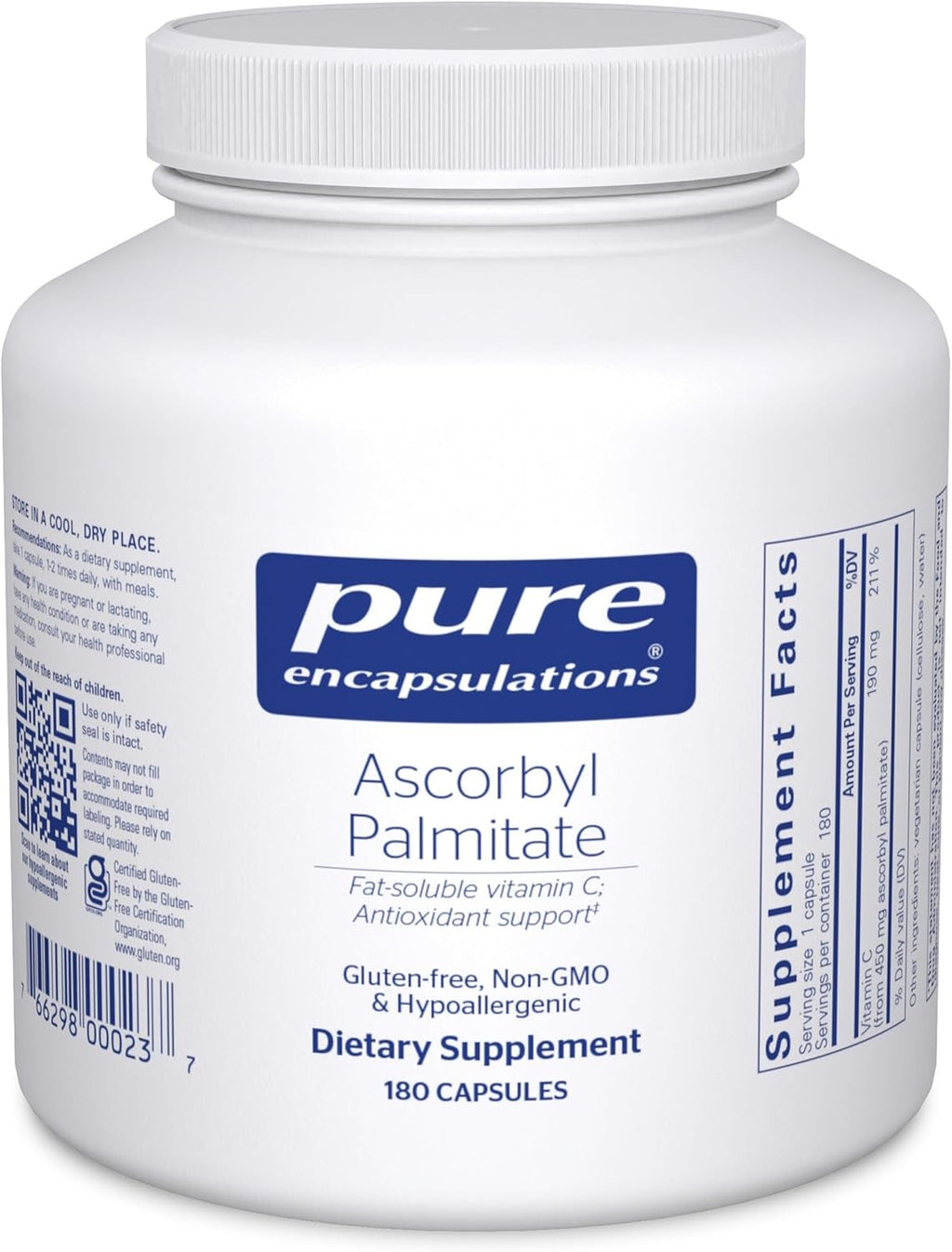 Pure Encapsulations Ascorbil Palmitato | Vitamina C | 180 Cápsulas