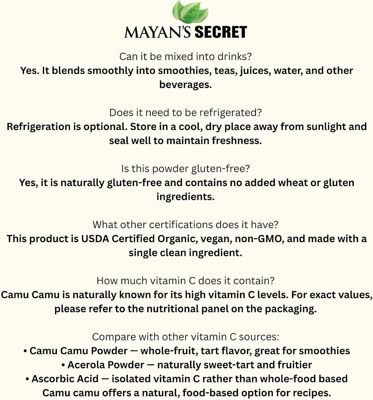 Mayan's Secret - Camu Camu en Polvo Orgánico, Certificado USDA, Vegano, Sin OGM – Superalimento con Alto Contenido de – Image 8