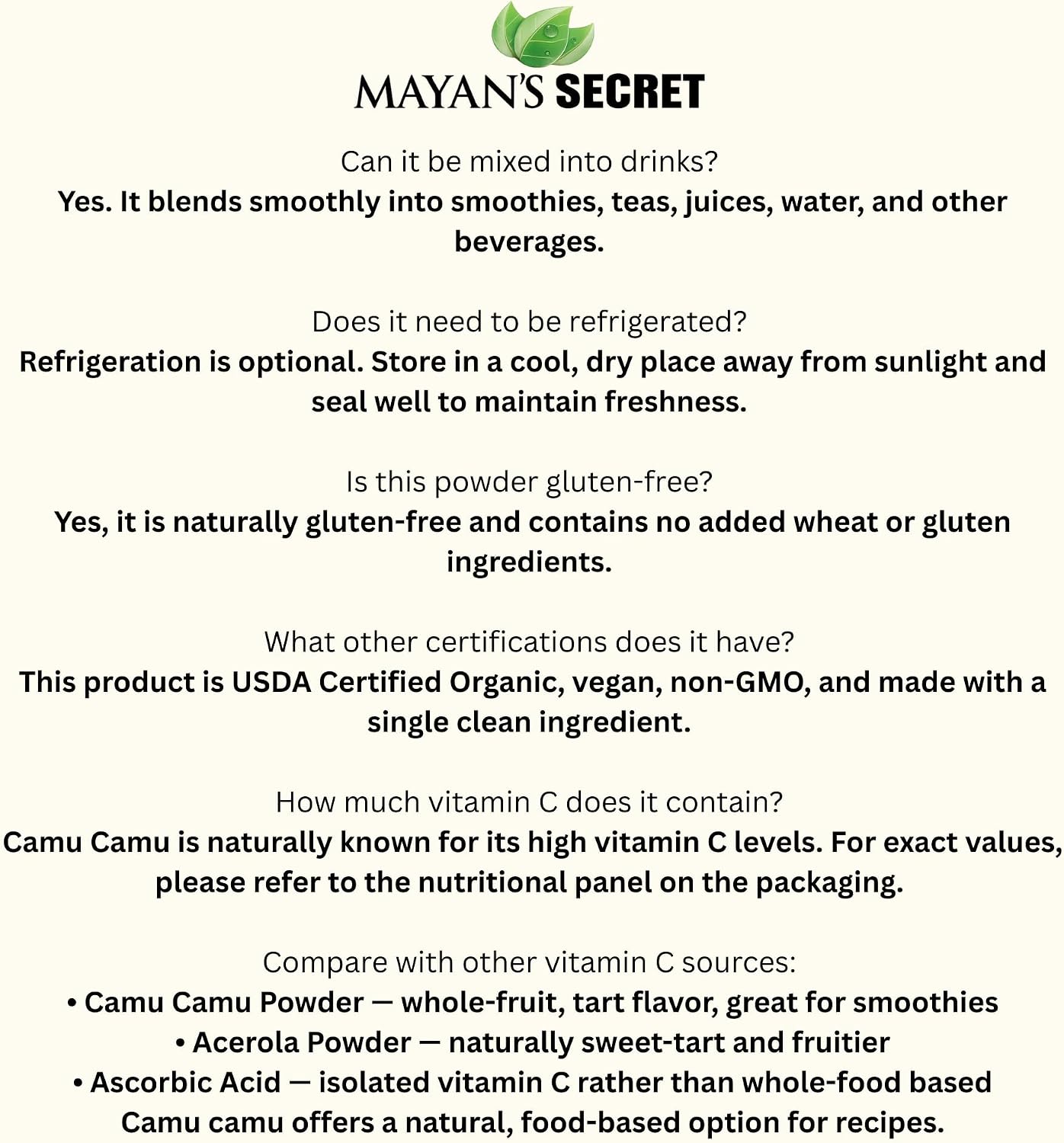 Mayan's Secret Camu Camu en Polvo Orgánico Certificado USDA - 99g (Pack de 2)