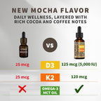 Gotas Orgánicas de Vitamina D3 + K2 con MCT y Omega 3 - 5000 UI - Sabor Mocha