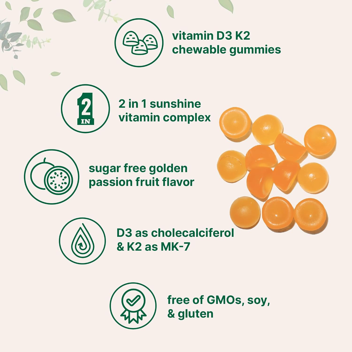 Micro Ingredients Vitamina D3 K2 Gummies, 120 unidades | 5.000 UI Vitamina D + 100 mcg K2 MK-7 | Gominolas sin azúcar sabor maracuyá | No GMO, Sin Gluten