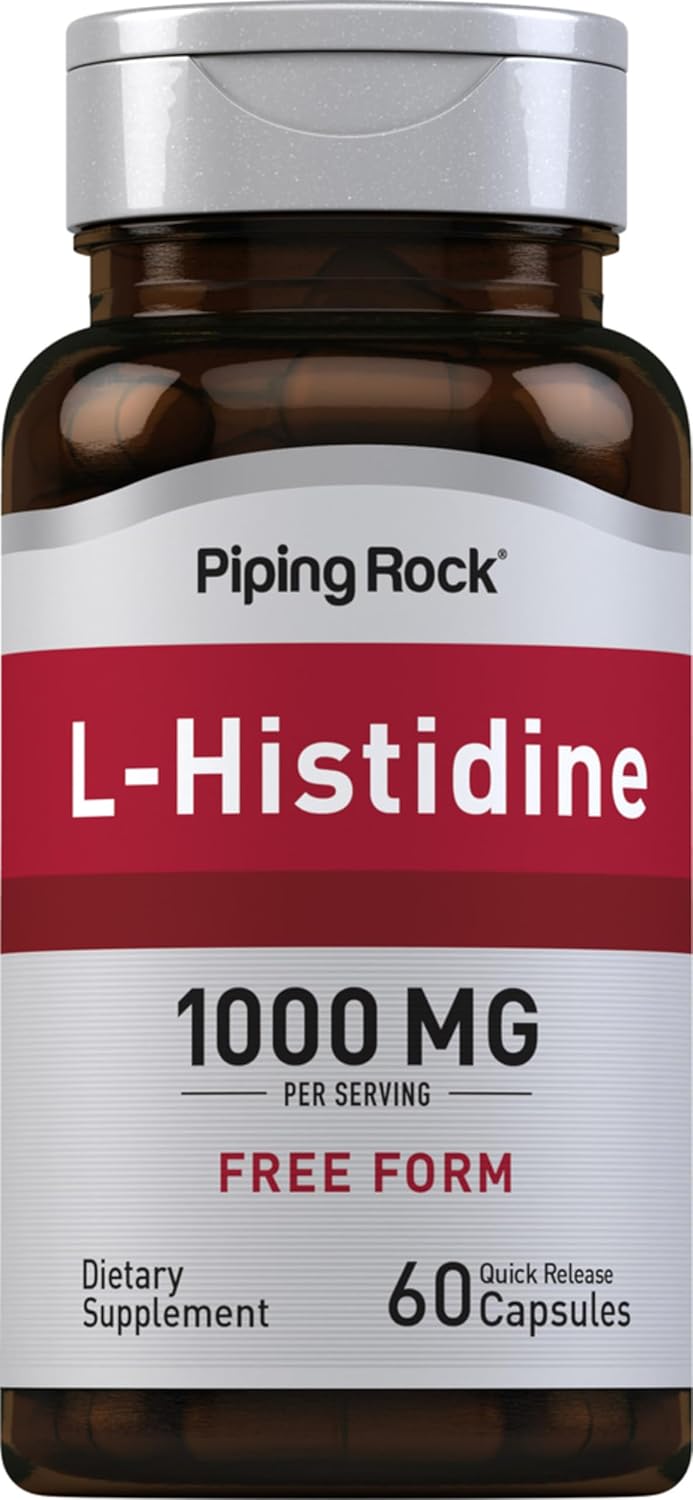 Piping Rock L-Histidina 1000 mg | 60 Cápsulas | Suplemento de Aminoácido Esencial Sin OGM y Sin Gluten