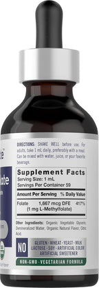 Carlyle L-Methylfolate Gotas 1 mg, 60 ml - Complemento Alimenticio Líquido Sublingual con Glicerina Orgánica