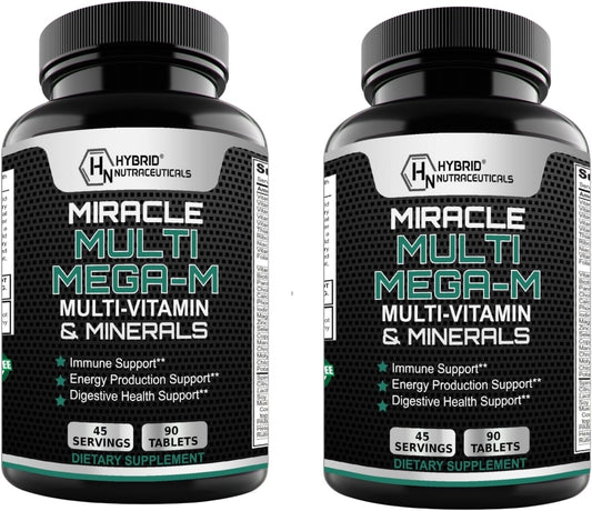 MEGAV-1 Multi-Vitamin, Superfood & Minerals - Multivitamínico Diario con Probióticos, Enzimas y Hongos (2 Paquetes, 180 Comprimidos)