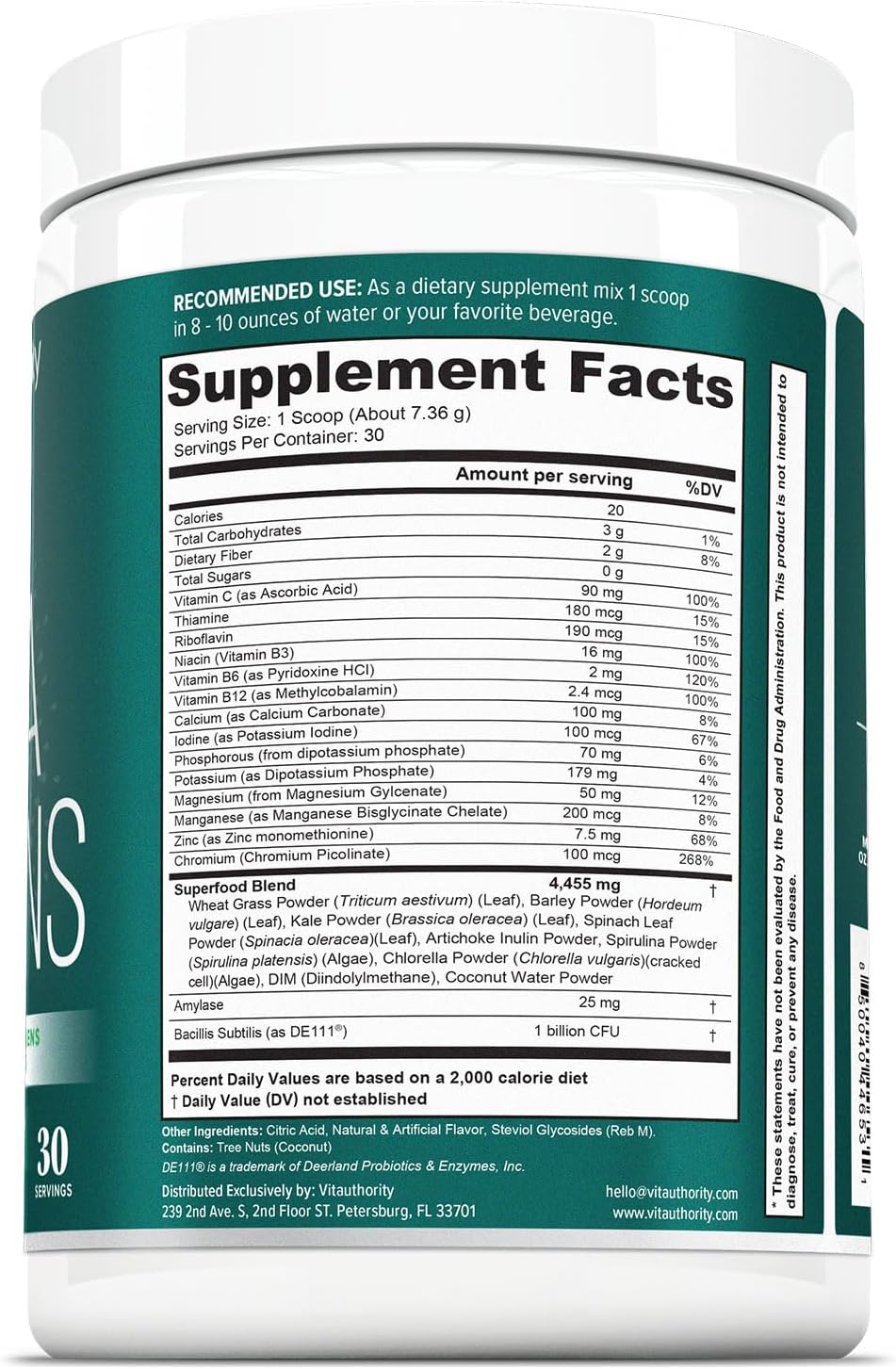 Vitauthority Vita Greens Superfood Powder - Multivitamínico Diario con Probióticos y Prebióticos