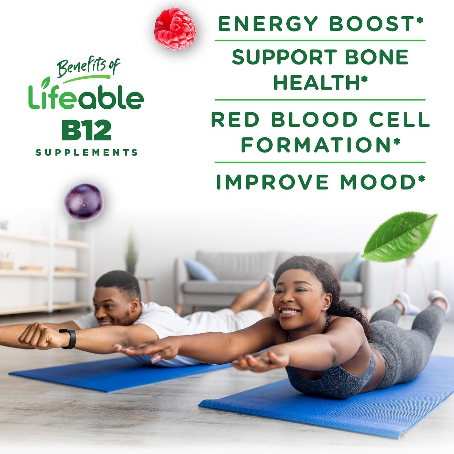 Lifeable Gominolas de Vitamina B12 Sin Azúcar | 1000 mcg | Sabor Fresa | Apoyo Energía y Metabolismo | 90 Gominolas