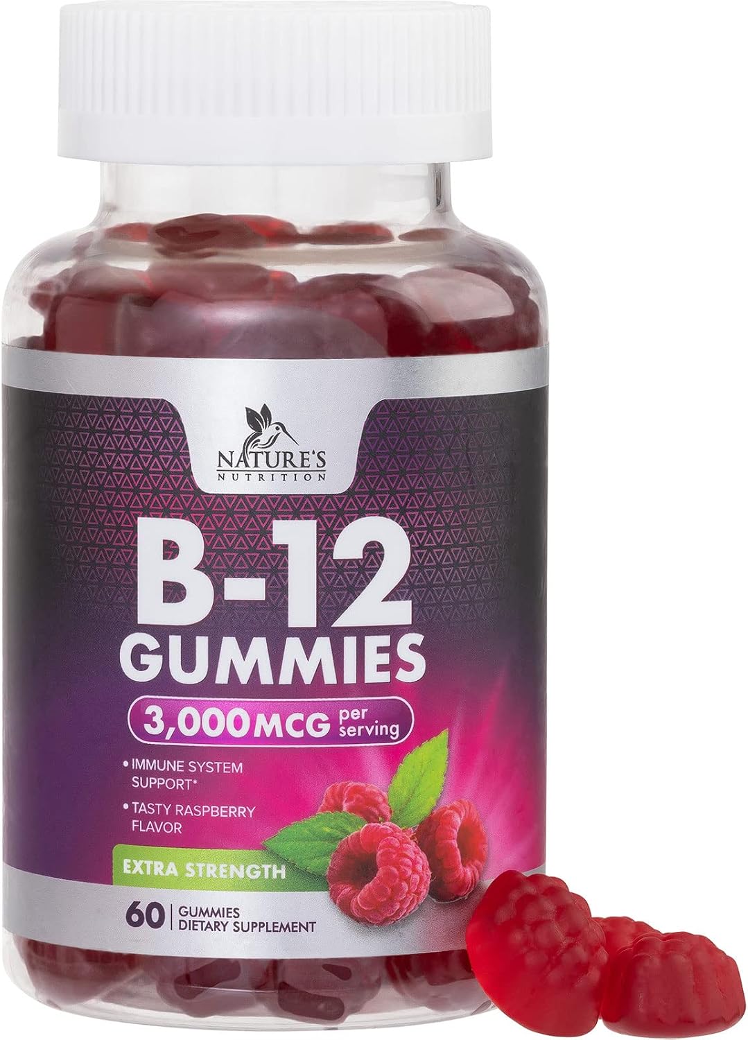 Vitamin B12 Energy Gummies 3000 mcg - Gominolas de Vitamina B12 para Energía y Metabolismo - 60 Unidades