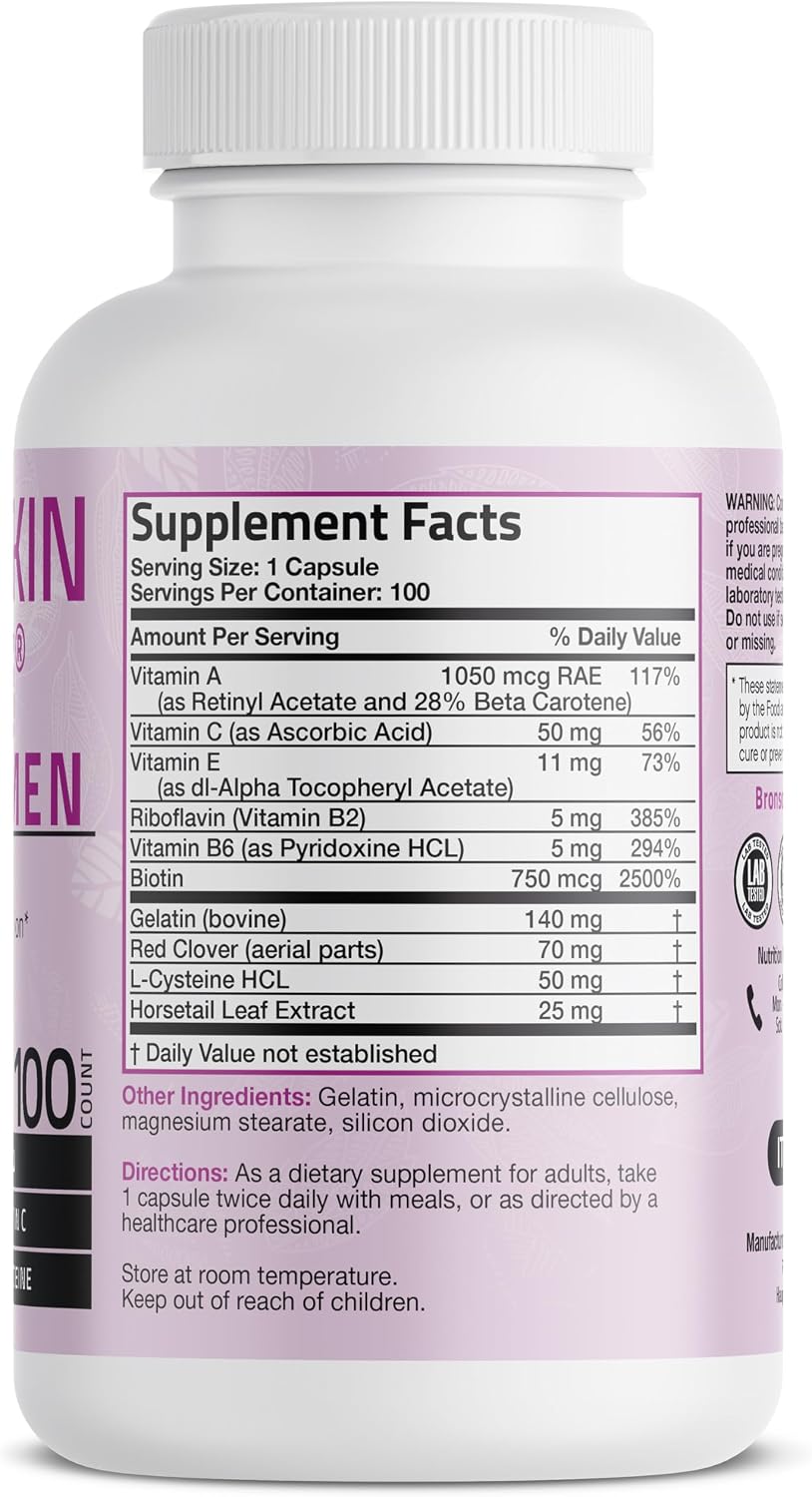 Bronson Hair, Skin & Nails con Biotina Extra Fuerte - 100 Cápsulas