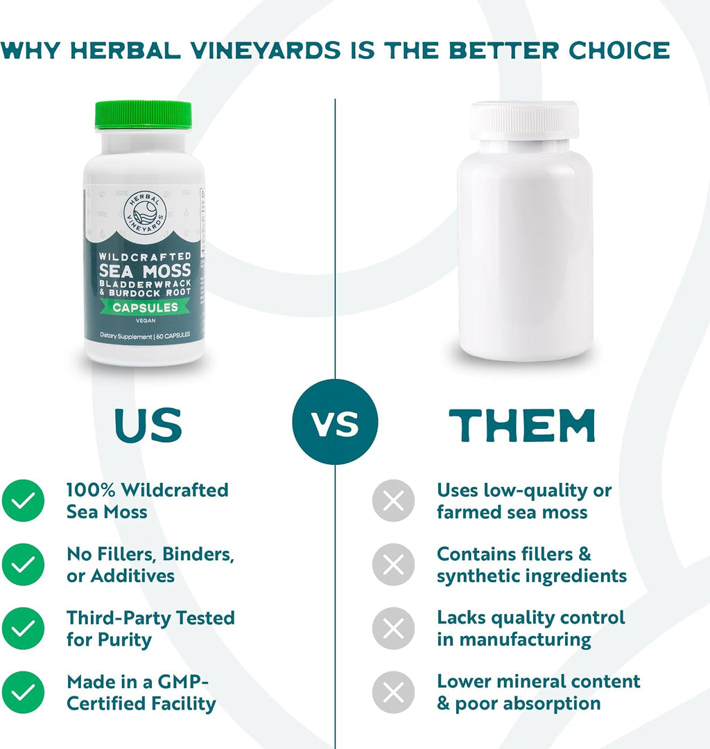 Herbal Vineyards Musgo Marino, Fucus y Bardana Orgánico 1500mg - 120 Cápsulas (Pack de 2)