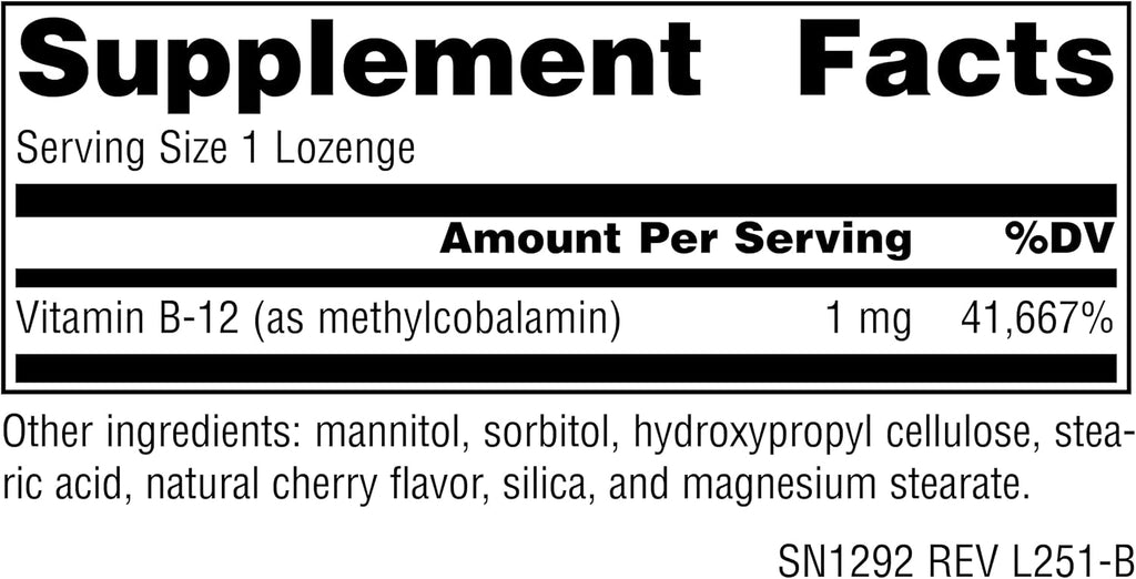 Source Naturals Vitamina B12 Metilcobalamina 60 Comprimidos Sublinguales