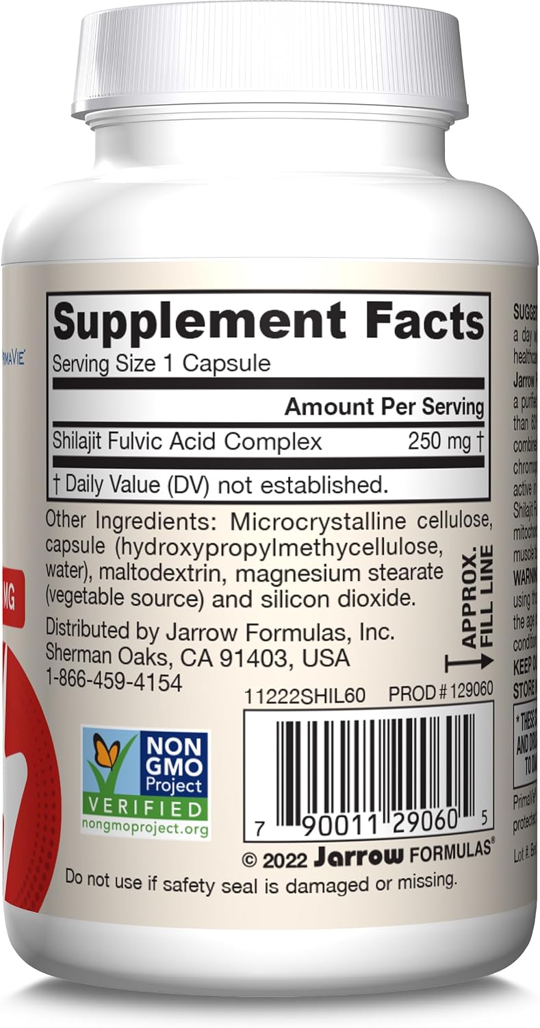 Jarrow Formulas Shilajit 250 mg - Complejo de Ácido Fúlvico - 60 Cápsulas Vegetales