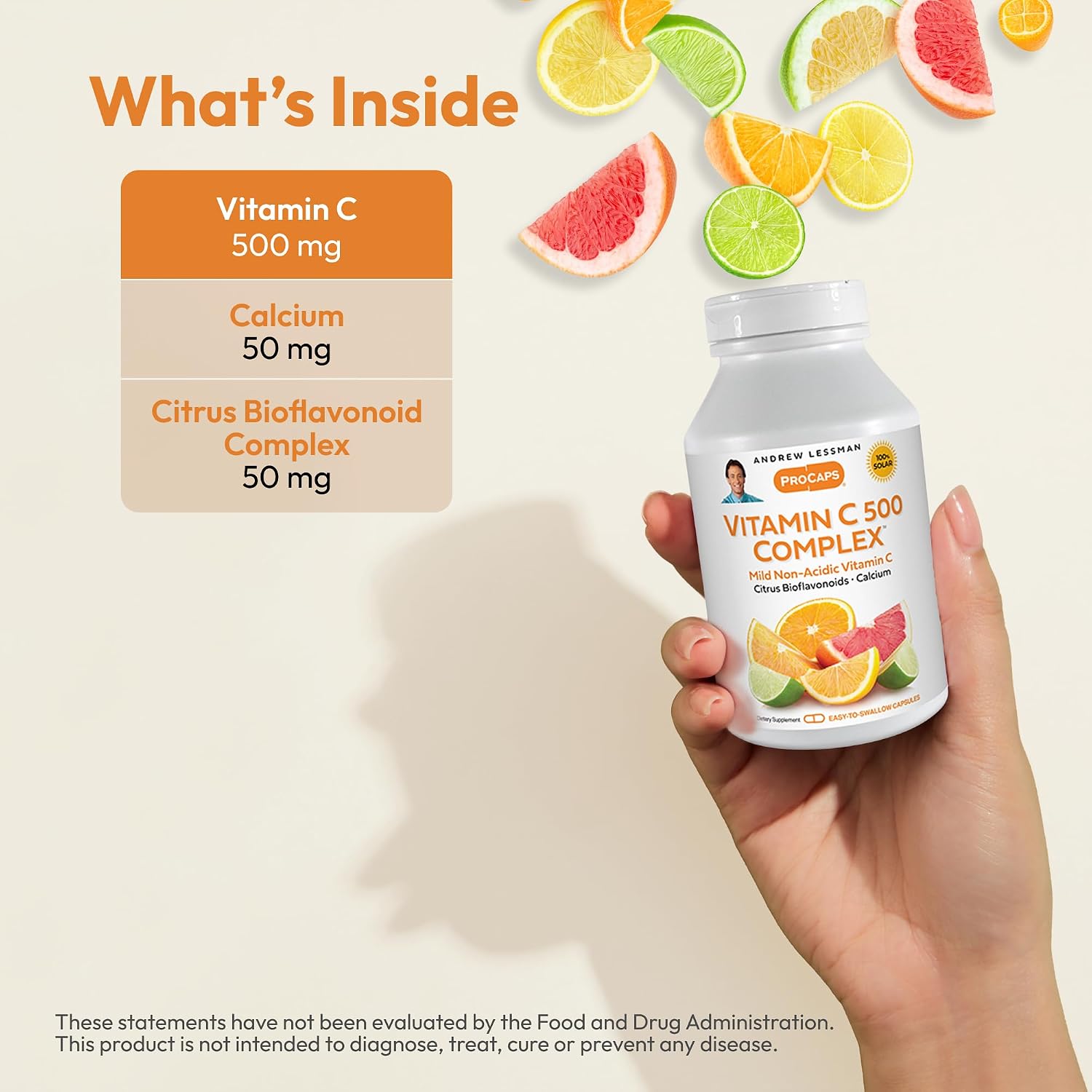ANDREW LESSMAN Vitamin C 500 Complex 180 Capsules - Non-Acidic Vitamin C with Citrus Bioflavonoids