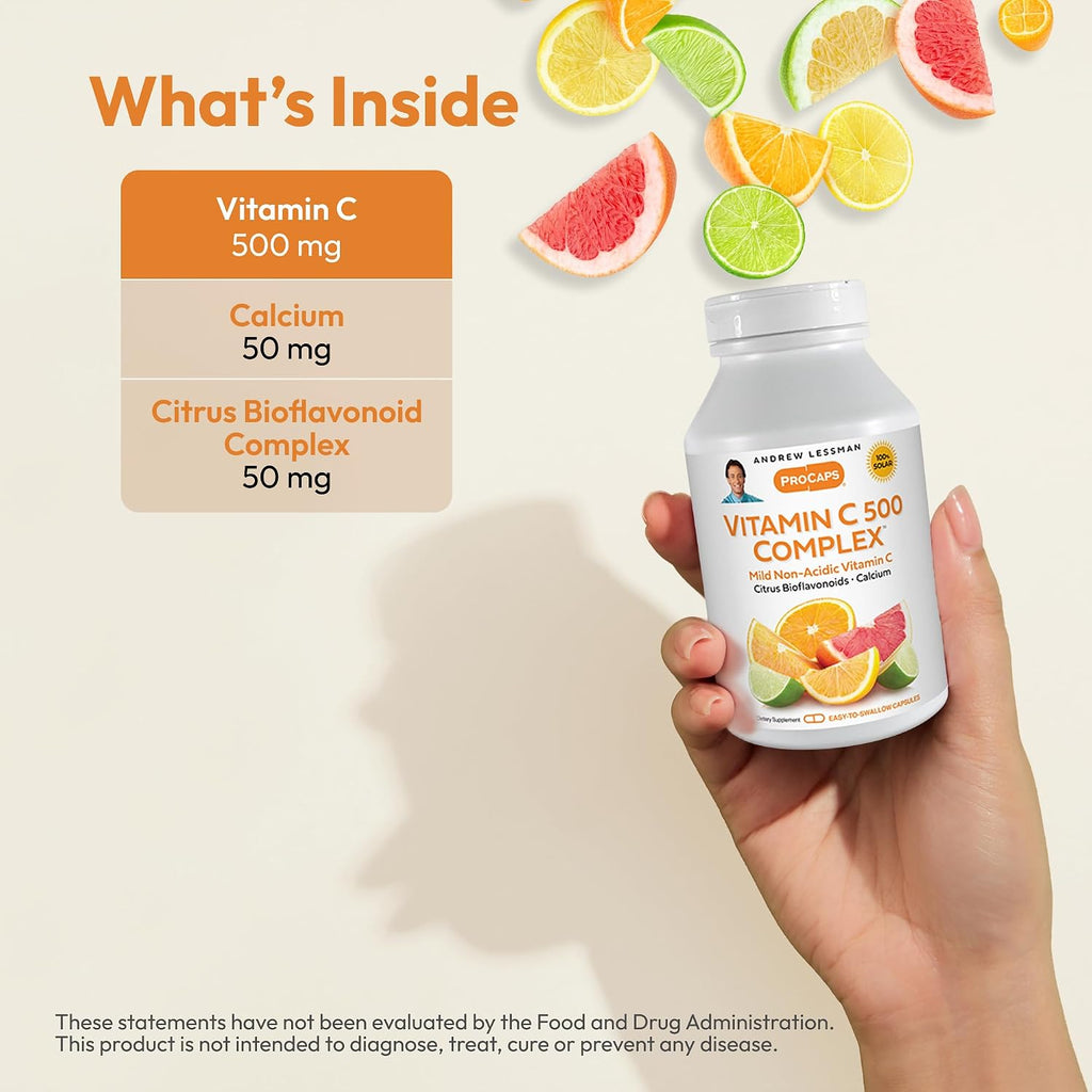 ANDREW LESSMAN Vitamina C 500 Complex 360 Cápsulas - Vitamina C No Ácida con Bioflavonoides Cítricos para el Sistema Inmunitario y Apoyo Antioxidante, Sin Molestias Estomacales, Cápsulas Pequeñas y Fáciles de Tragar
