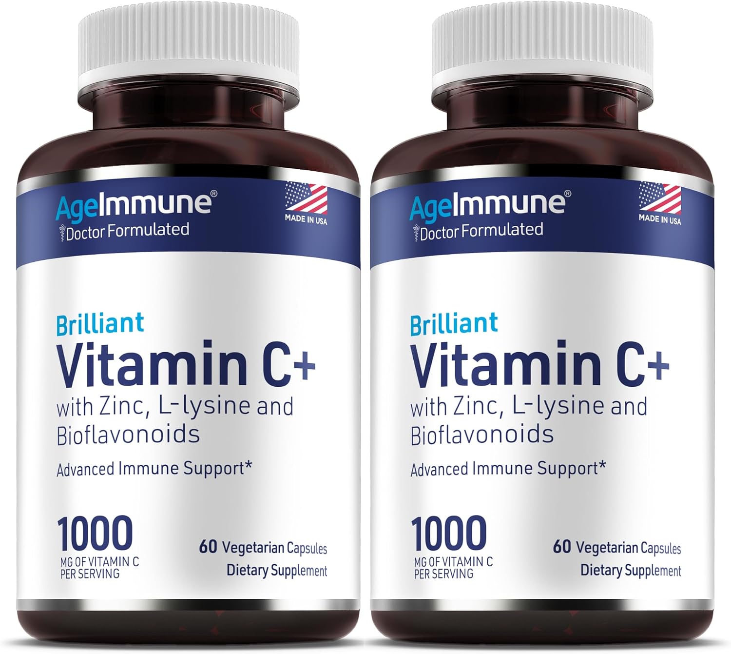 AgeImmune Vitamina C 1000mg + L-Lisina, Zinc y Bioflavonoides