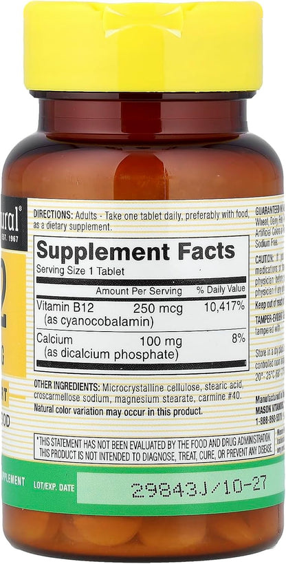 Mason Vitamins Vitamina B12 250 mcg – Función normal del sistema inmunitario: Apoya las defensas naturales del – Image 2