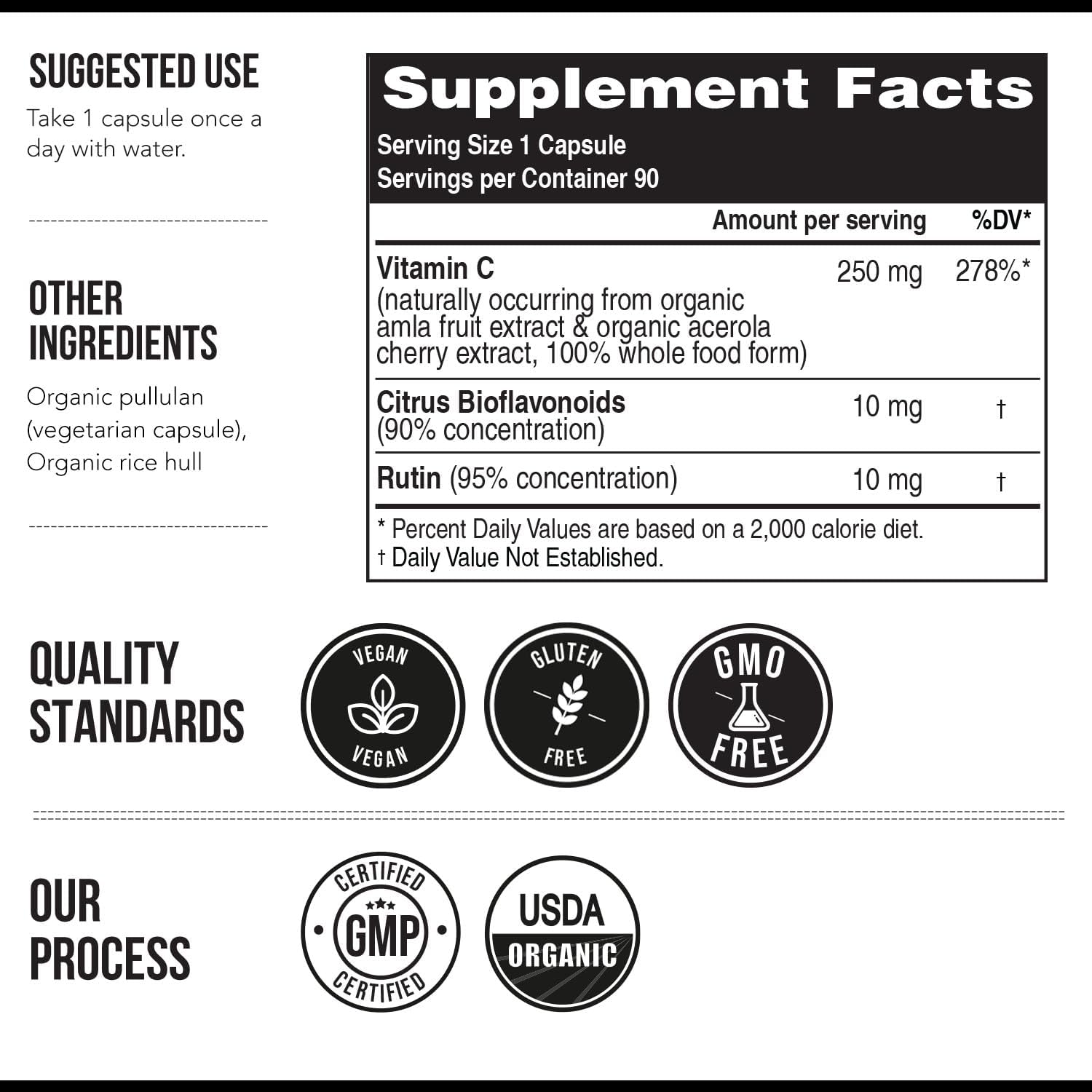 Triquetra Health – Vitamina C Orgánica de Fruta Entera con Bioflavonoides y Rutina (250 mg, 90 Cápsulas)