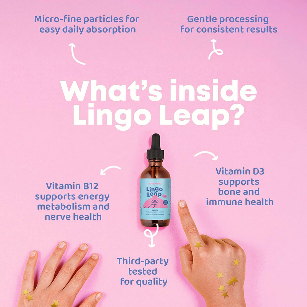 JoySpring LingoLeap – Fórmula Líquida para Niños con Zeolita Clinoptilolita, B12 Metilada y Vitamina D3 | Apoyo Diario Suave | 30 Dosis (30 ml)