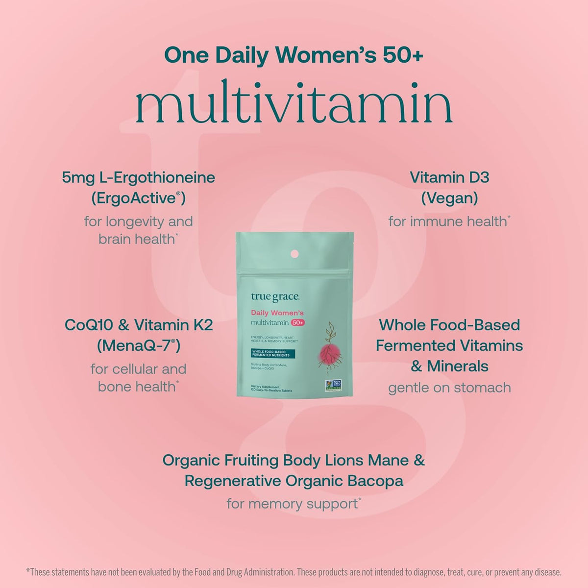 True Grace Multivitamínico Diario para Mujeres 50+ - 120 Comprimidos - Apoyo Inmunológico, Energía, Longevidad y Memoria - – Image 3