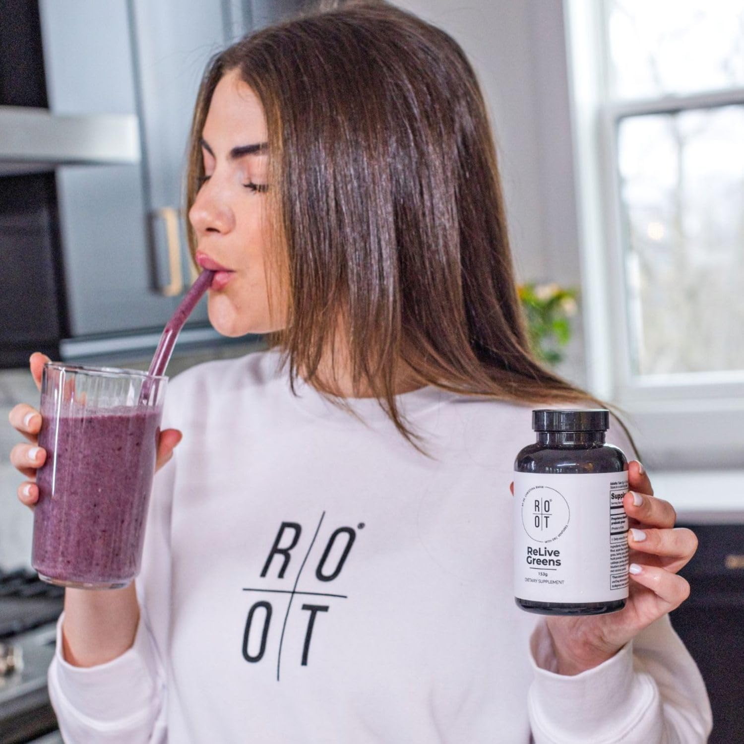 Root Relive Greens by Dr. Rahm's | Superalimento Verde con Verduras de Hoja Verde, Frutas y Fibras - 153g