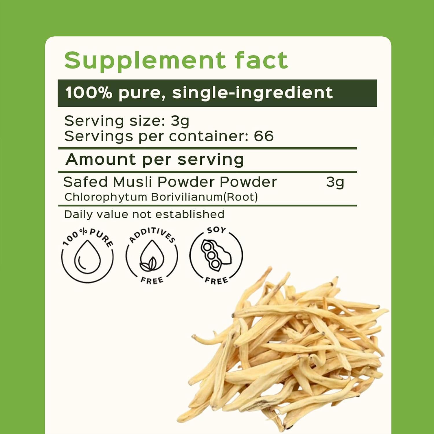Polvo de Safed Musli - Chlorophytum Borivilianum - 200g