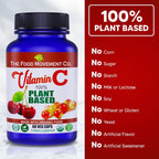 THE FOOD MOVEMENT CO. 100% Plant-Based Vitamin C - 125 mg, 60 Cápsulas - Suplemento Alimenticio Vegano y Orgánico