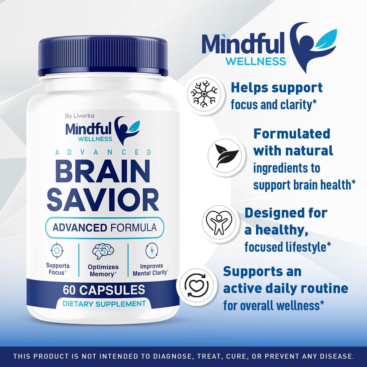 Mindful Wellness Advanced Brain Savior Capsules, Suplemento Oficial de Mindful Wellness, Cápsulas de Apoyo Fórmula Premium - Cápsulas Totalmente Naturales, 60 Cápsulas para 1 Mes