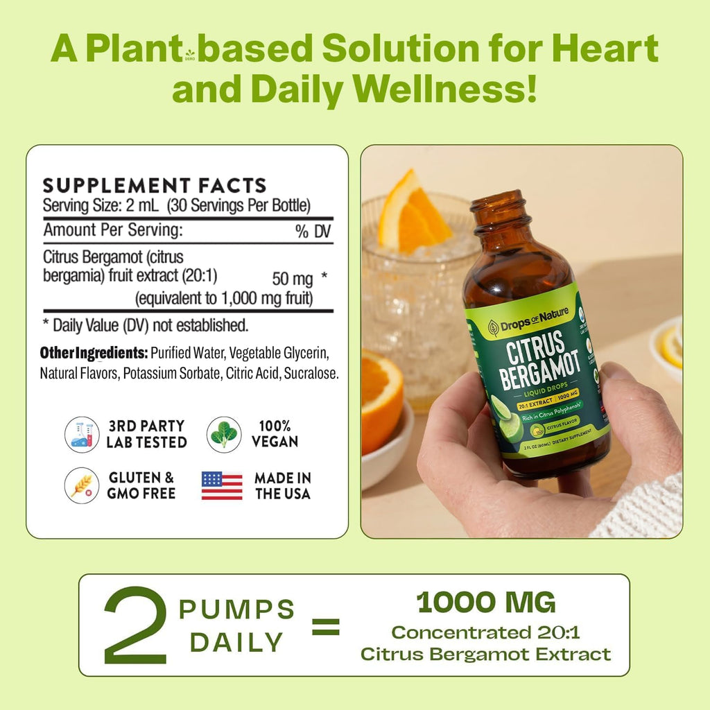 Citrus Bergamot Extract 20:1 - Gotas Líquidas Veganas, Sin Gluten, No GMO (60 ml)