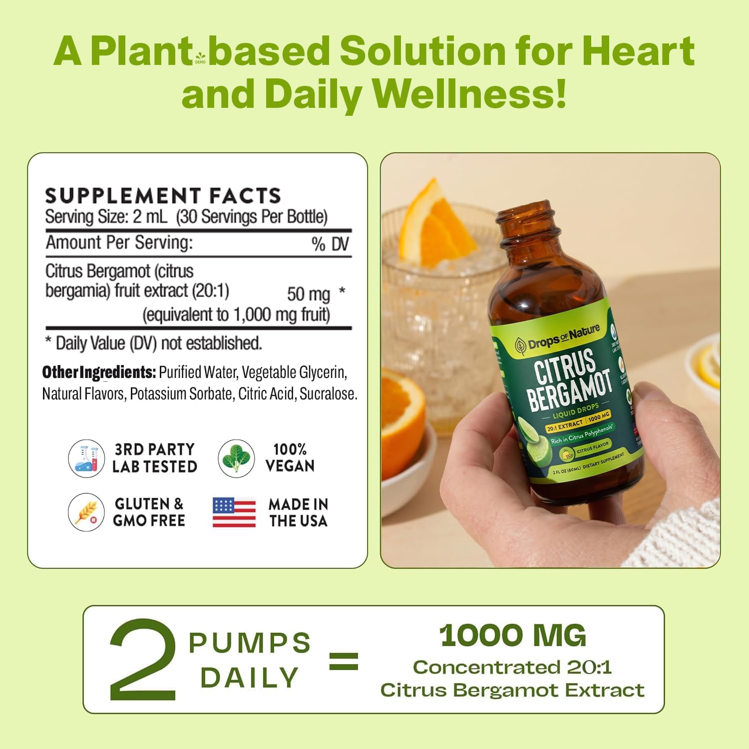 Citrus Bergamot Extract 20:1 - Gotas Líquidas Veganas, Sin Gluten, No GMO (60 ml)