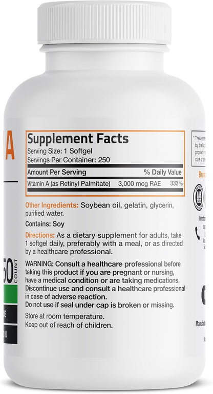 Bronson Vitamina A 10.000 UI - 250 Cápsulas Blandas - Fórmula Premium No-GMO – Image 2