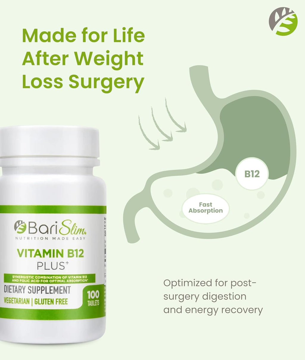 BariSlim Vitamina B12 Plus Comprimidos Masticables - Formulado para Cirugía Bariátrica