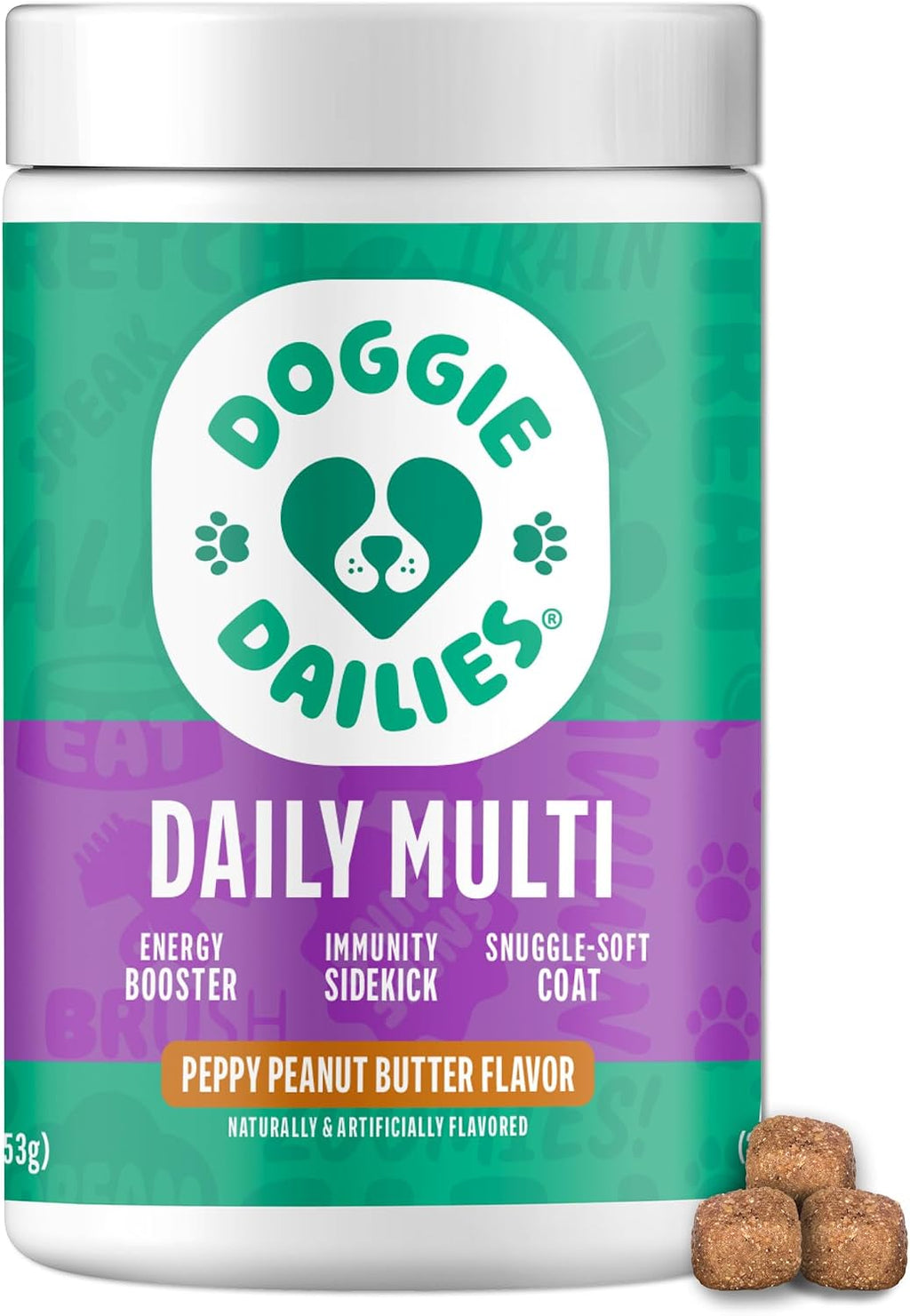 Doggie Dailies 5 en 1 Multivitamínico para Perros, 225 Golosinas Blandas Sabor Mantequilla de Maní
