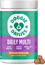 Doggie Dailies 5 en 1 Multivitamínico para Perros, 225 Golosinas Blandas Sabor Mantequilla de Maní