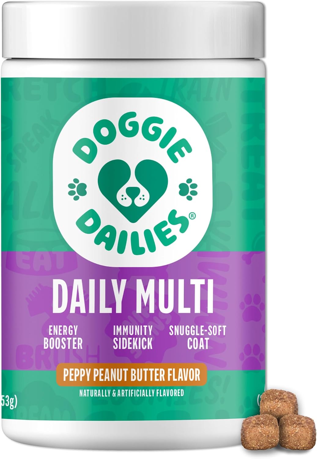 Doggie Dailies 5 en 1 Multivitamínico para Perros, 225 Golosinas Blandas Sabor Mantequilla de Maní