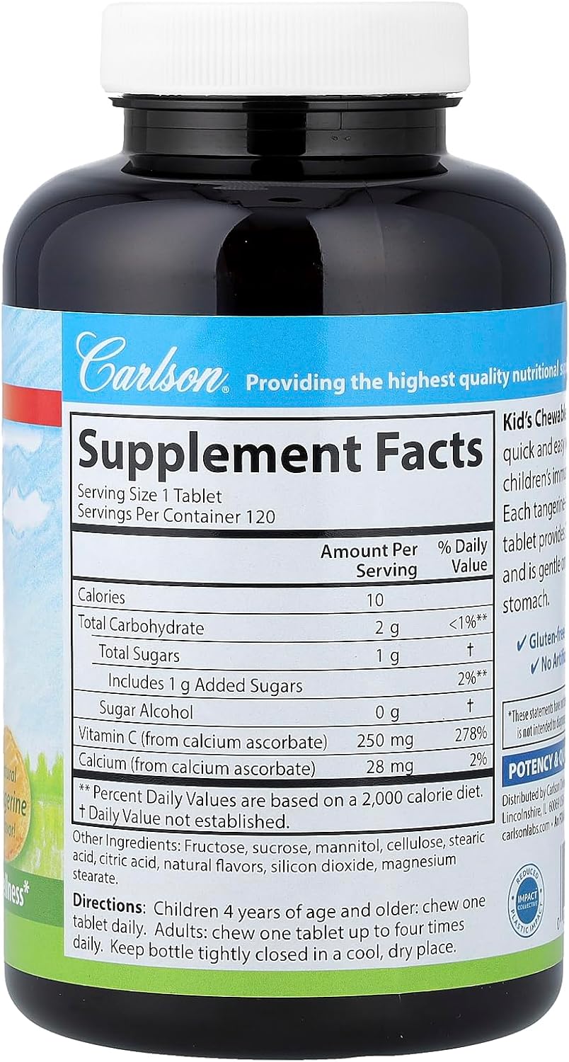 Carlson Labs Niños Masticables de Vitamina C, 250 mg, 120 tabletas