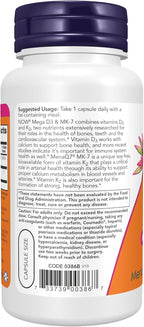 NOW Foods Mega D-3 & MK-7 - 5000 UI / 180 mcg, 120 Cápsulas