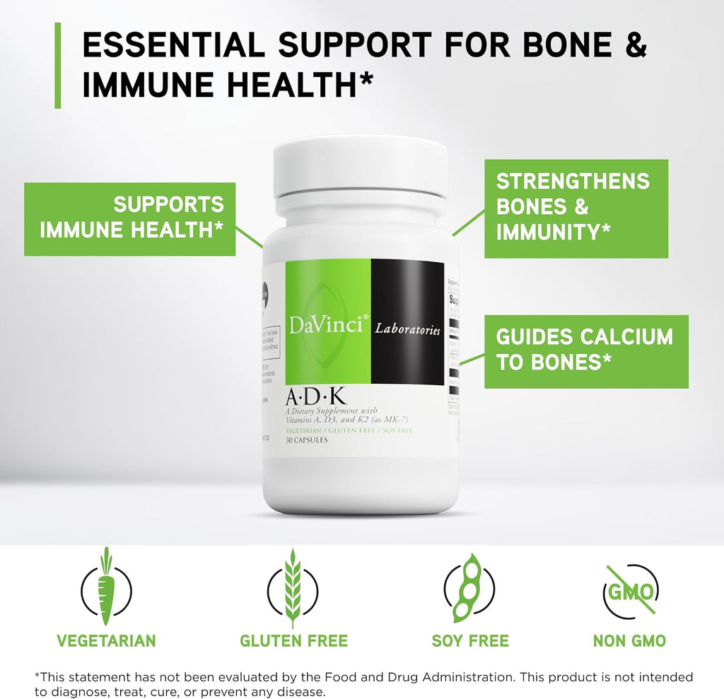 DAVINCI Labs ADK - Vitamins A, D3 & K2 (MK-7) - 60 Capsules
