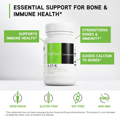 DAVINCI Labs ADK - Vitaminas A, D3 y K2 – Vitamina K2 (como menaquinona-7): Contribuye al mantenimiento de los – Image 3