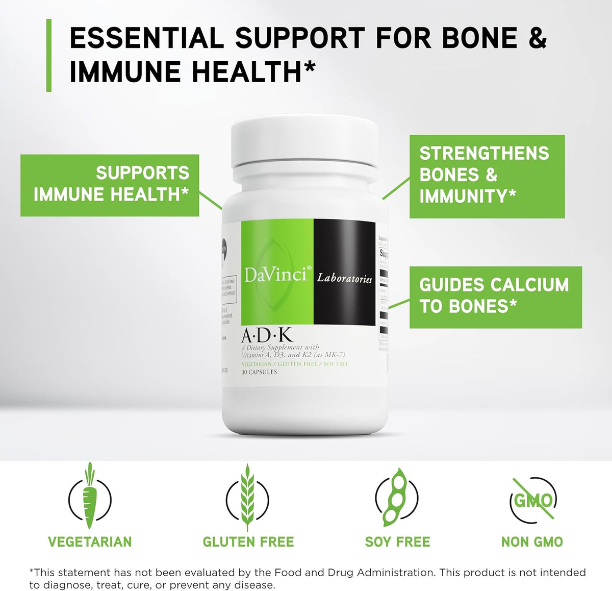 DAVINCI Labs ADK - Suplemento con Vitaminas – Vitamina A: contribuye al mantenimiento de los huesos y dientes en – Image 3
