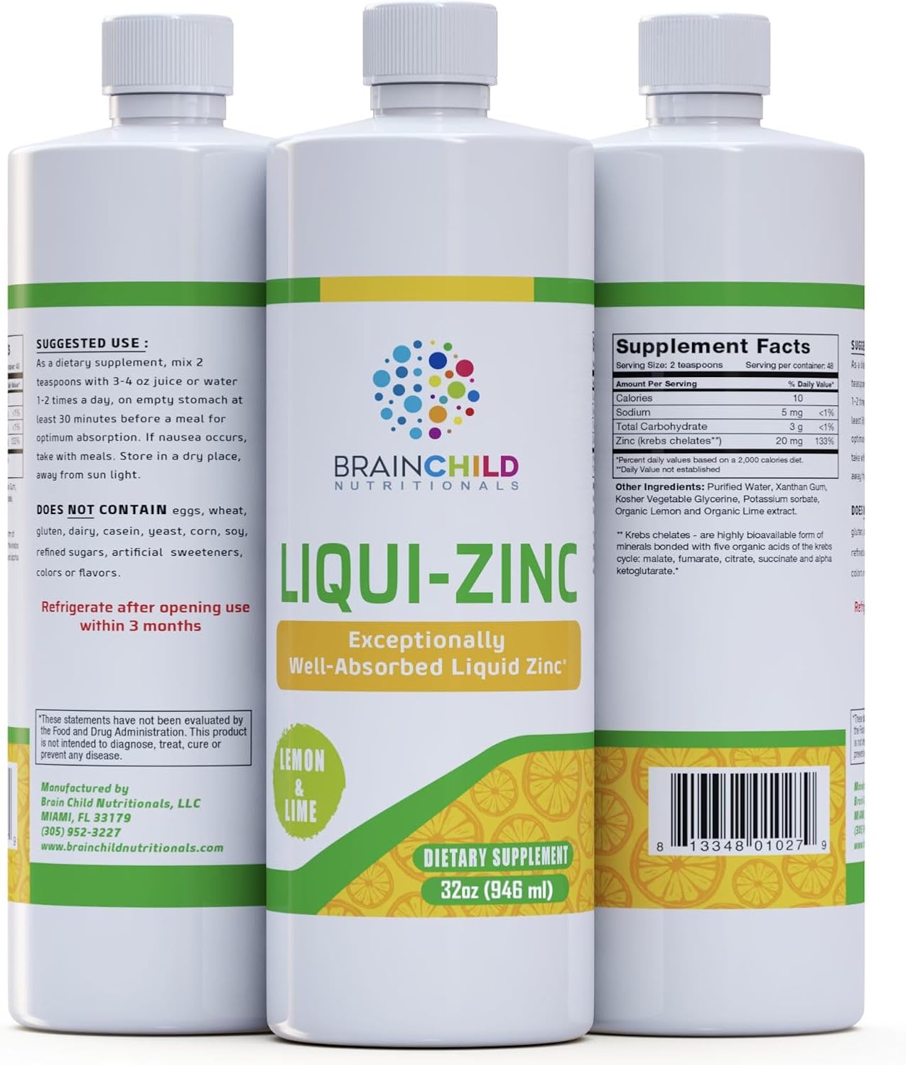 BrainChild Nutritionals LiquiZinc Fórmula Líquida de Zinc (Sin Sabor, 473ml)