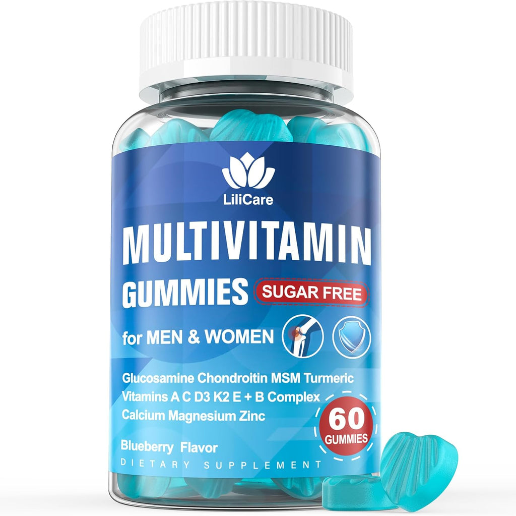LILICARE Multivitamínico sin azúcar para mayores de 50 años con glucosamina, condroitina y MSM - 60 gominolas