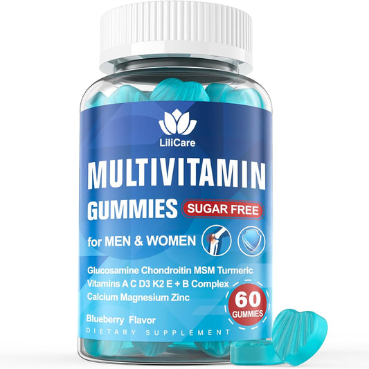 LILICARE Multivitamínico sin azúcar para mayores de 50 años con glucosamina, condroitina y MSM - 60 gominolas