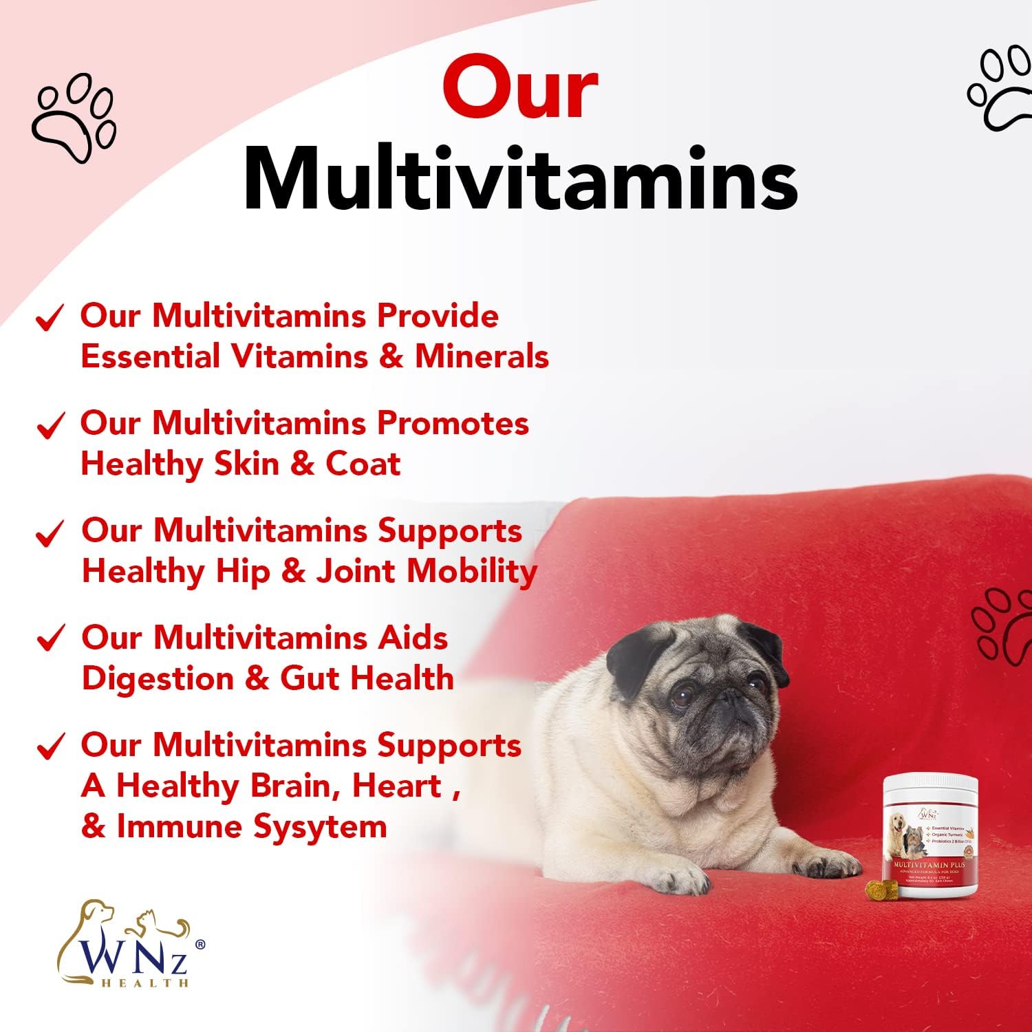 Multivitamínicos y Probióticos para Perros con Cúrcuma y Yucca - 60 Masticables