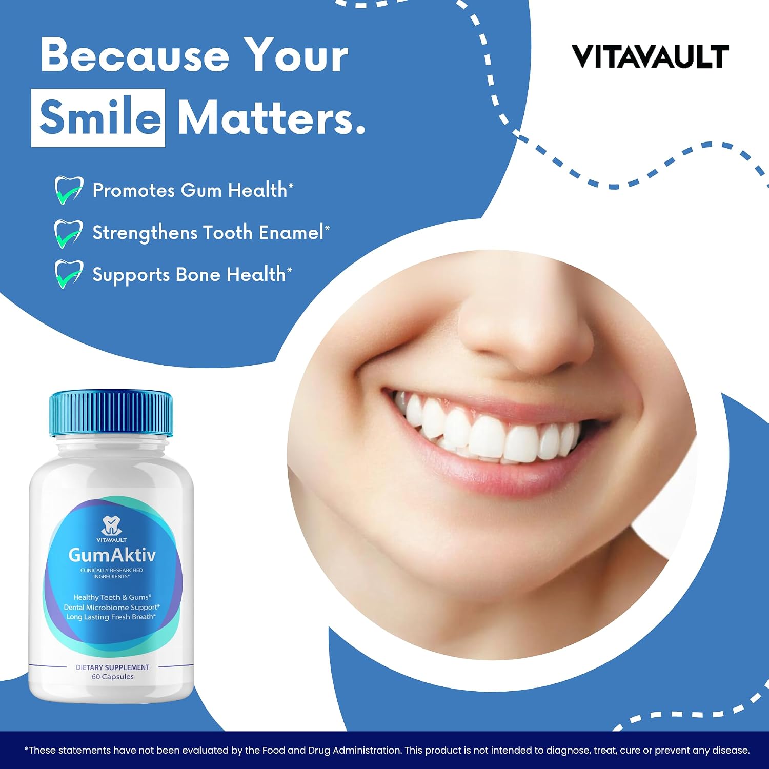 GumAktiv Cápsulas - Cuidado Natural para Dientes y Encías, Fórmula Extra Fuerte con Vitaminas y Minerales (60 Cápsulas)