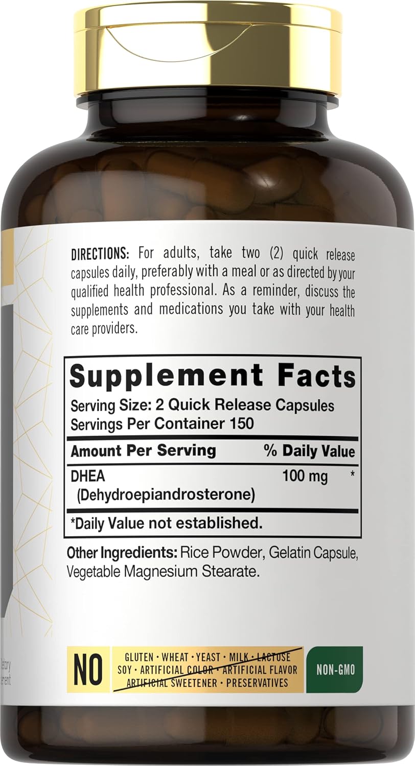 Carlyle DHEA 100mg - 300 Cápsulas para Mujeres y Hombres - No Transgénico y Sin Gluten