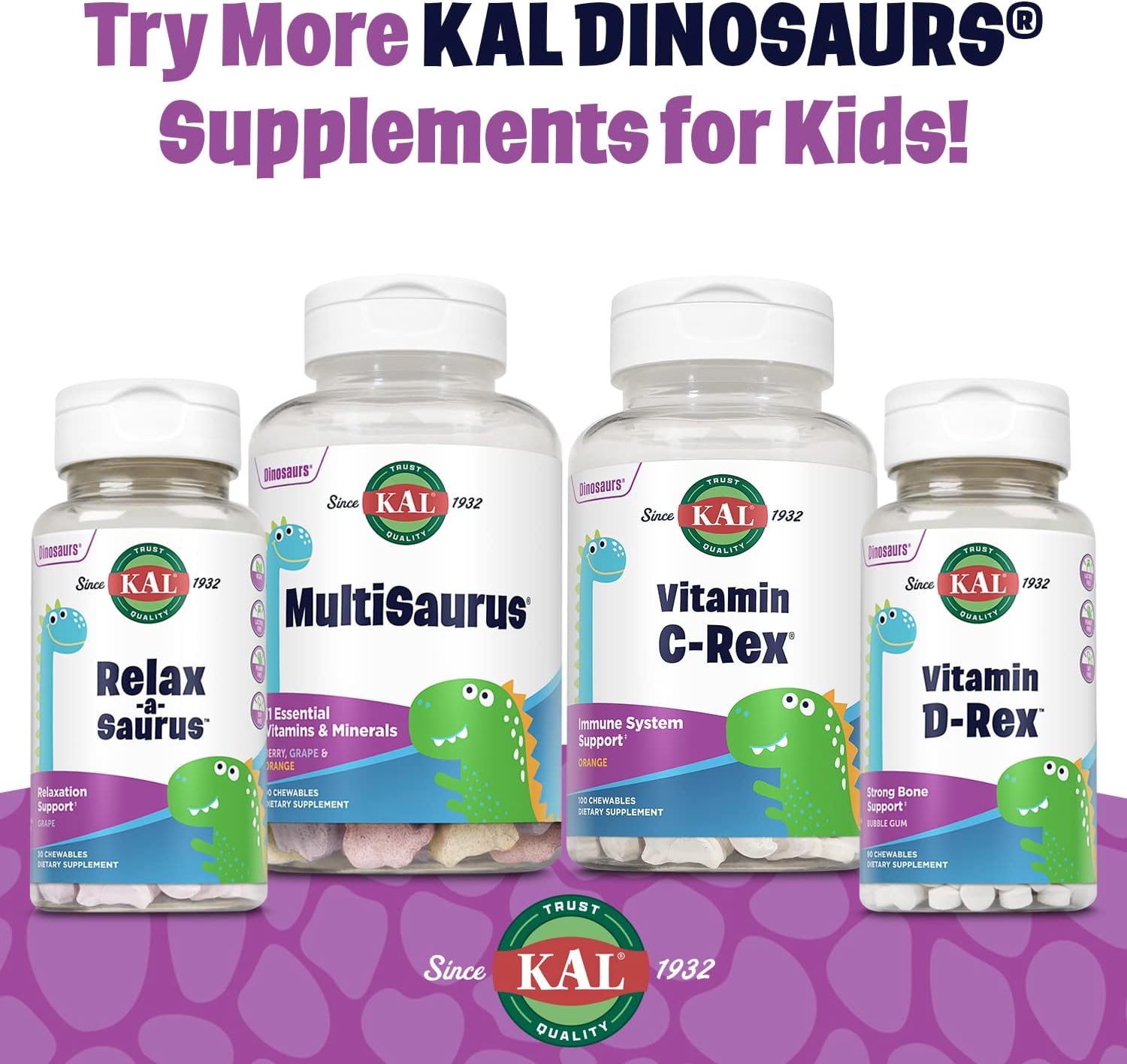 KAL MultiSaurus Multivitamínico Infantil - 180 Gomitas Dinosaurio con 11 Vitaminas y Minerales