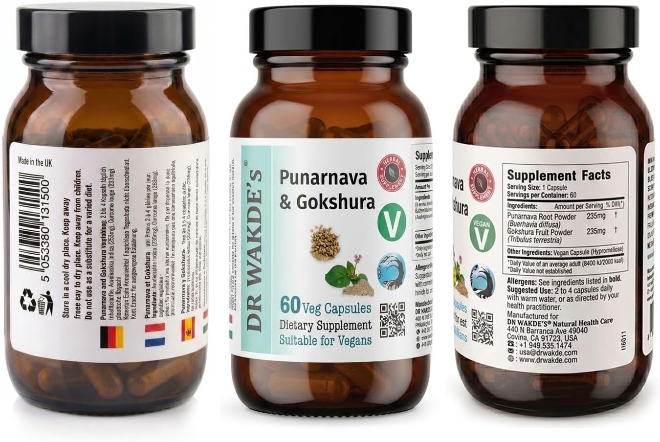 DR WAKDE'S Punarnava and Gokshura Capsules - 60 Cápsulas Veganas