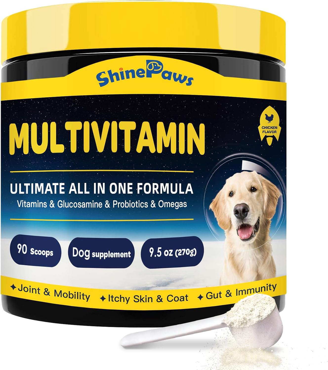 Multivitamínico en polvo para perros con probióticos, glucosamina y omega 3